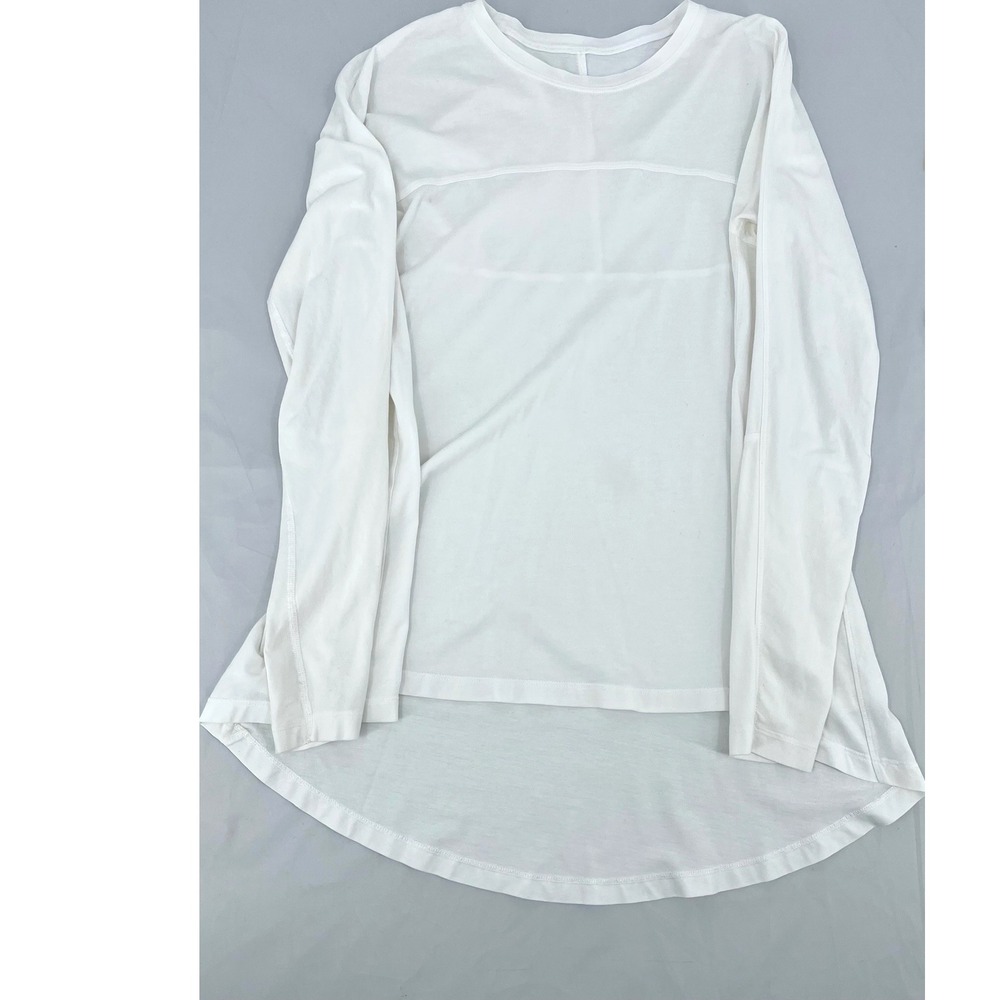 Lululemon Acadia Long Sleeve Shirt Women 4 White Pima Cotton High Low - Picture 8 of 11